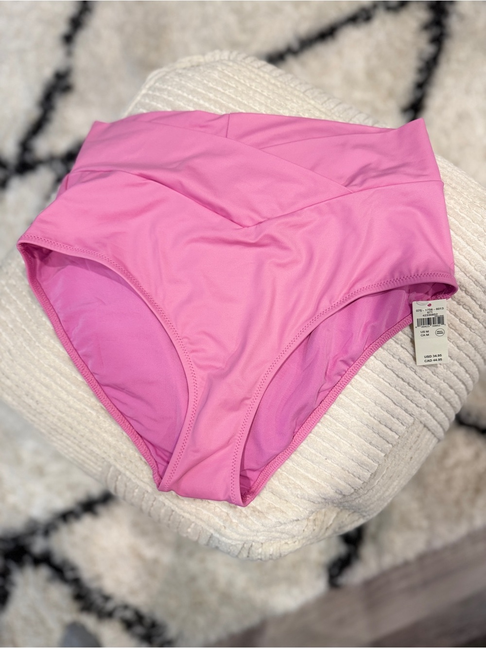 Aerie Crossover High Waisted Bikini Bottom Pink NWT Medium M - Picture 2 of 8